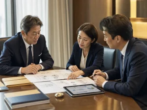秘密保持のもと特許図面を確認しながらM&Aを検討する会議