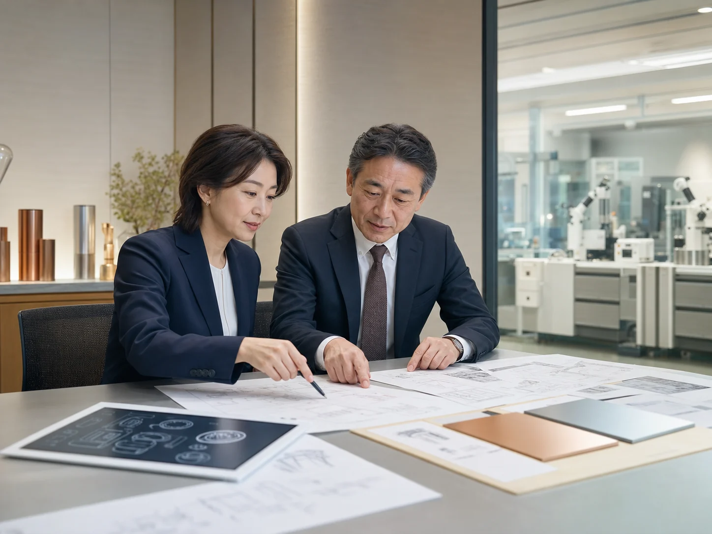 知財専門家と製造業経営者が特許ポートフォリオを整理する様子